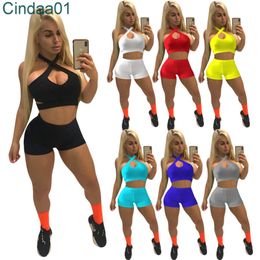 Women Tracksuits Two Pieces Set Designer Slim Sexy Short Set Outfits Sleeveless Jogger Suits Sexy Suspenders Tops Suit Plus Size 7 Colours