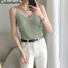 Colorfaith New Spring Summer Women Tops Solid Multi Colors Wild Tank Sexy Basic Knitting Bottoming V-Neck Vest Tops V6202 210308