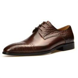 Dress Shoes Italian Luxury Flat Round Toe Brogues Full Grain Genuine Calf Leather Formal Men Lace Up Office Shoe 2021 Winter