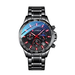 Wristwatches JLANDA Waterproof Stainless Steel Black Watches Male Chronograph Quartz Watch Luminous Casual Fashion Sports Men's Luxury 6510