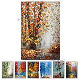 Latest Cheap Landscape Knife Thick Oil Painting Wall Canvas Birch Tree Art Picture Modern Canvas Artwork For Living Room Decor 210310