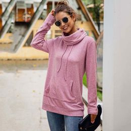 Women's Hoodies & Sweatshirts 2021 Autumn Pink Sweatshirt Women Long Sleeve High Neck Female For Fashion Winter Sweat-shirt Hooded Ladies