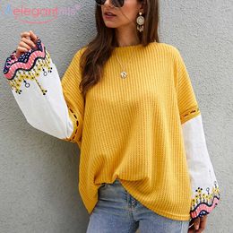 Aelegantmis Autumn Winter Off Shoulder Knitted Sweater Women Loose Embroidery Long Sleeve Knitting Pullover Ladies Knit Jumper 210607