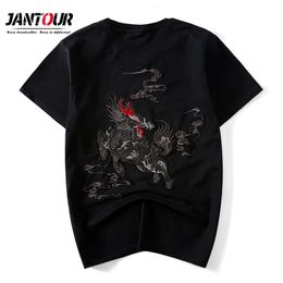 Chinese style 2021 Brand Short Sleeve cotton Dragon embroidery T Shirt O-Neck Slim Men black T-Shirt Tops Fashion Mens T Shirts 210317