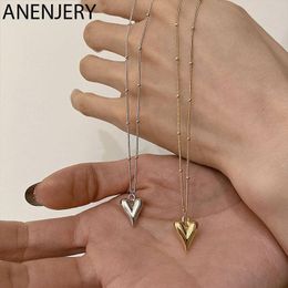 Chains ANENJERY 925 Sterling Silver Small Round Beads Heart Necklace For Women Simple Temperament Chain Party Jewellery Wholesale