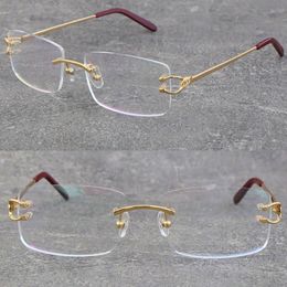 Selling Fashion Frames Rimless Metal Myopic Eyewear Accessories Adumbral Men Woman Large Square Eyeglasses Male and Female 18K Gold With Presbyopic Optical Hot