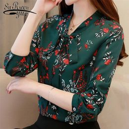 Fashion Women Blouses Spring 2021 Print Green Chiffon Blouse Shirt Office Work Wear Blouse Womens Tops And Blouses Blusa 21302