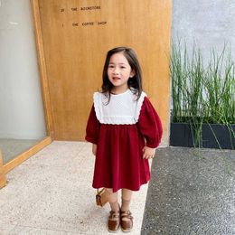 Girls spring autumn dress lace bib cotton long sleeve princess for girl baby clothes children 210615