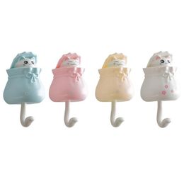 Cartoon Animal Wall Door Clothing Hook Display Storage Racks Self Adhesive Hanger Bag Keys Sticky Holder Creative Decoration