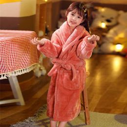 MudiPanda Winter Kids Sleepwear Robe Flannel Warm Bathrobe For Girls Teenagers Children Pajamas Boys 2-14 Years 211105