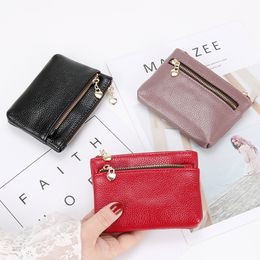 DHL100pcs Coin Purses Women PU Plain Double Love Zipper Square Short Small Wallet Mix Colour