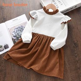 Bear Leader Girls' Dresses 2021 Autumn New Style Children Baby Kids Clothing Loose Ruffle Splicing Girl Fashionable Dress G1026