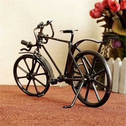 bicycle decoration accessories UK - Nostalgic Antique Bike Figurine Metal Craft Home Decoration Accessories Bicycle Ornament Miniature Model Children Birthday Gifts 211105