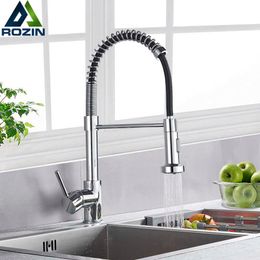 Chrome Kitchen Faucets Brass Faucets for Kitchen Sink Single Lever Pull Down Spring Spout Mixers Tap Cold Water Crane 210724