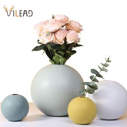 VILEAD Ceramic Circle Ball Flower Vase Figurines Modern Minimalist Flower Pot Home Decorations Nordic Cylinder Table Desk Decor C0220