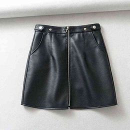 toppies black faux leather mini skirts front zipper high waist skirts Korean style streetwear winter clothes 211120