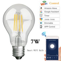 LED-WiFi-Smart-Glühbirne, Edison-Retro-Wolframlampe, E27-Schraubfadenlicht, funktioniert mit Amazon Alexa, Google Home, Sprachsteuerung, dimmbare Lampe