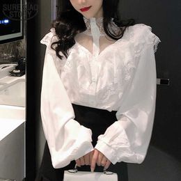 Sexy Lace Hollow Woman's Shirts Spring Wholesale Autumn Women's Fashion Casual Ladies Work White Shirts 11265 210527