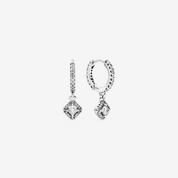 Designer Jewellery 925 Silver Earring heart Ear Studs fit Pandora Square Sparkle Hoop Earrings Fashion love Earrings European Style Murano