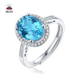 Cluster Rings QALEDE Women S925 Silver Inlaid Sapphire Topaz Blue Tears Princess Elegant Ring Holiday Gift