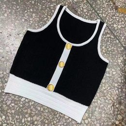Women's Knited Tank Tops Crop Top Summer With Button Letter Tanks Camis Female Solid Elastic knit Slim Sleeveless Workout Vest Square Letter 4 Style