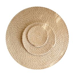 Mats & Pads 2pcs All Linen Straw Woven Round Thick Home Placemat Kitchen Table Anti-scalding Potholder Cups Pans