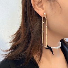 Vintage Gold Colour Snake Bone Chain Long Tassel Drop Earrings for Women Exquisite Shiny Pearl Crystal Fashion Earrings