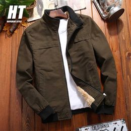 Men's Winter Jacket Warm Fleece Cargo Bomber s Casual Thick Windbreaker Slim Fit Coat Brand Baseball Parka 211217