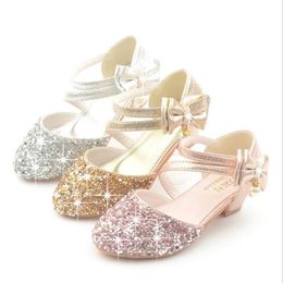 Flat Shoes Children Sandals Girl High Heels Princess For Girls Glitter Bowtie Heel Dress Party