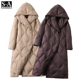 Women's Winter Down Jacket Coats Women Light Ultra Long Warm Puffer Jacket Hooded Down Parka Female Outerwear Clothing 210819