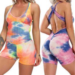 CROSS1946 Yoga Set Women Gym Sporting Playsuit Clothing Exercise Top Jumpsuit Running Workout Sportswear Soft Shorts 210802