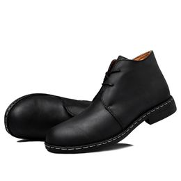 Italian Retro Men Boots Big Size Genuine Leather Brushed Lace-up Winter/Spring Casual Shoes Male Combat Military Footwear