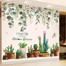 Garden Potted Plant Wall Stickers DIY Tree Leaves Mural Decals for Living Room Kids Bedroom Kitchen Nursery Home Decoration 210308