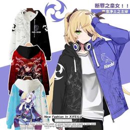 Anime Genshin Impact Keqing Fischl Hooded Sweatshirt Coat Loose Autumn New Men Women Student Harajuku Zipper Jacket Tops Cosplay Y0903