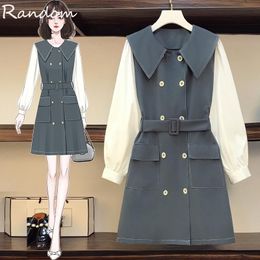 Casual Dresses Women Autumn Patchwork Shirt Office Dress 2021 Elegant Long Sleeve Prom Party Double Breasted Vintage Plus Size Clothing