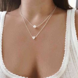 Elegant Simple Design Pearl Pendant Chain Exquisite Women's Heart Wedding Necklace Fashion Female Party Jewellery Gift