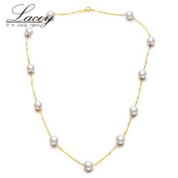 Real 18K Gold Chain Round Gypsophila For Women,Freshwater Pearl Choker Necklace Wedding Jewelry