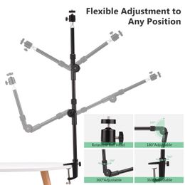 Flexible Foldable Desk Mount Stand Metal Bracket with 1/4" Screw Ballhead Adapter 3kg Load Capacity for Fill Light