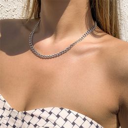 Punk Cuban Curb Smooth Thin Chain Necklace for Women Men Minimalist Goth Choker Sweather Christmas Jewellery Accessories