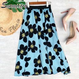 SURMIITRO Midi Long Skirt Women Spring Summer Fashion Korean Style Floral Print High Waist Mid-Length Skirt Female 210712