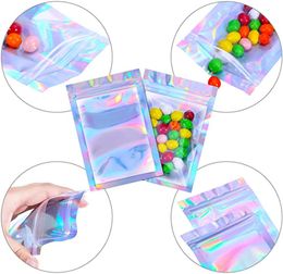 Hot Resealable Smell Proof Bags Foil Pouch Bag Flat Aluminium laser Colour Mylar Packaging Bag for Party Favour Food Storage Holographic Colour