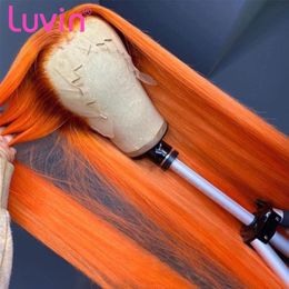 virgin half wigs Canada - Lace Wigs Luvin 30 32 Inch Ginger Orange Human Hair For Black Woman Brazilian Straight Body Wave Frontal Wig 100%