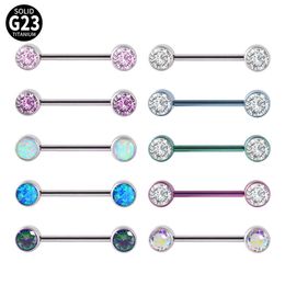 2PCS G23 Titanium Sexy Shield Bars Piercing Opal CZ Gem 14G Internally Thread Nipple Barbells Women Trendy Mamilo Jewellery