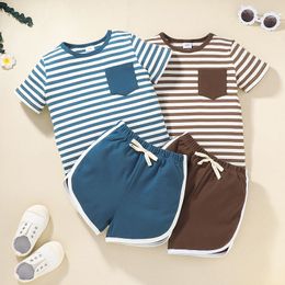 Kids Clothing Set Boy Sport Clothes Suit Stripe T-shirt Short Pants 2PCS/Set Summer Boutique Children Suits WMQ1350