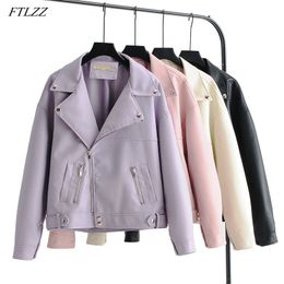 FTLZZ New Autumn Women Faux Leather Jacket Casual BF Loose Soft Pu Motorcycle Punk Coat Female Zipper Rivet Outerwear