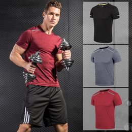 Male sports short-sleeved T-shirt training stretch sweat running instructor suit summer fitness uniforms fast-drying tights 312 X2