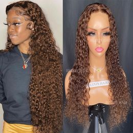 13x4 Transparent lace frontal wig Curly brown Brazilian Indian Virgin Raw Human Hair wigs