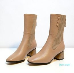 Wholesale-Boots Stretch Knitted Socks Women Thick High Heel Party Ankle Elegant Short