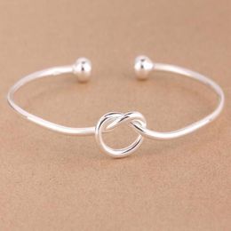Classic Love Knot Bracelets Bangles for Women Elegant Silver Colour Adjustable Heart Bangle Everyday Jewellery Pulseras Mujer Q0719