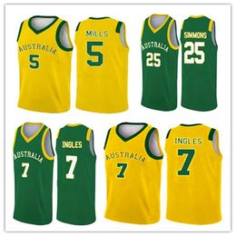 Man Australia 2019 World Cup Basketball 5 Patty Mills Jerseys 12 Aron Baynes 8 Matthew Dellavedova 6 Andrew Bogut Stitched Shirt Yellow Green